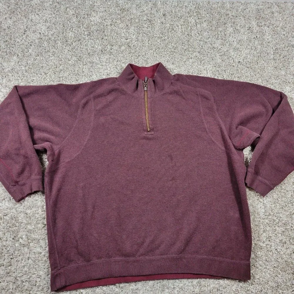 Tommy Bahama Sweater Mens 2XL Burgundy 1/4 Zip Preppy Long Sleeve Marks*